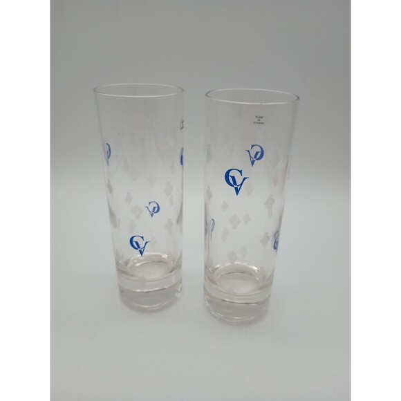 2 Courvoisier 6 Oz Cognac High Ball Rocks Drinking Glasses Blue CV Logo - Picture 1 of 3